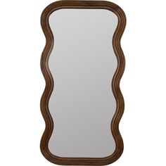 a mirror that is made out of wood and has wavy lines on the frame, along with