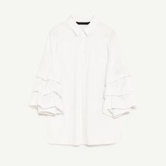 Nwt Button Up White Blouse From Zara. Has Collar And Ruffled/Puffy Sleeves Super Cute And Oversized! Trendy Puff Sleeve Workwear Shirt, Trendy Puff Sleeve Shirt For Work, Fall Puff Sleeve Shirt For Day Out, Chic Puff Sleeve Shirt With Cuffed Sleeves, Cotton Puff Sleeve Shirt With Button Cuffs, Daywear Puff Sleeve Shirt With Button Cuffs, Puff Sleeve Shirt With Button Cuffs For Daywear, Chic Spring Shirt With Cuffed Sleeves, White Ruffle Sleeve Office Blouse