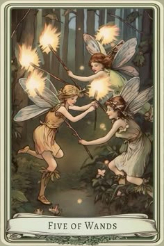 two fairy girls playing with fireflies in the woods