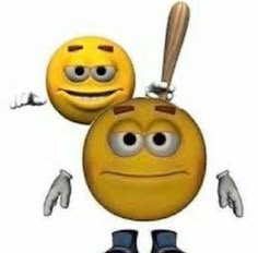 an emoticive smiley face holding a baseball bat