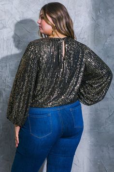 A sequin top featuring round neckline, long sleeve, elasticized waist and back neck button closure. Perfect for my plus size girly wanting a trendy options . Long Sleeve Tops With Contrast Sequin For Night Out, Contrast Sequin Long Sleeve Tops For Night Out, Glamorous Long Sleeve Tops With Contrast Sequin, Glamorous Fall Top With Contrast Sequin, Glamorous Fall Tops With Contrast Sequin, Glamorous Contrast Sequin Top For Fall, Fall Party Blouse With Crew Neck, Stretch Long Sleeve Crew Neck Top For Party, Fall Party Long Sleeve Crew Neck Top