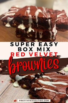 red velvet brownies from a box cake mix Fun Brownie Recipes, Brownies With Cake Mix, Brownie Dessert Recipes, Chocolate Cake Mix Desserts, Valentine Baking Recipes, Box Cake Mix Hacks, Easy Baked Goods, Red Velvet Brownies Recipe