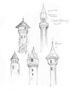 sketches of towers and spires