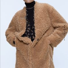 New With Tag Single Breasted Coat, Teddy Coat, Zara Jackets, Camel Color, Tan Brown, Single Breasted, Fur Coat, Camel, Coats Jackets