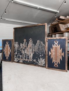 Cowboys & Horses in Desert with Tribal Aztec Wood Wall Art | 3 Piece Set Aztec Wood Art Diy, Wooden Wall Art Western, Wooden Aztec Art, Aztec Wood Sign, Wooden Wall Art Aztec, Aztec Wall Art, Wooden Artwork, Cowboy Horse, Wall Spaces