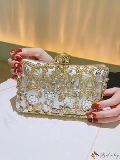 BirdinBag - Party-perfect Mini Box Bag with Rhinestone Embellishments and Chain Strap Glamorous Decor, Mini Box, Rhinestone Chain, Gold Bag, Inch Bag, Rhinestone Embellishments, Word Wrap, Box Bag, Square Bag