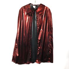 Cape Red Shiny Lame’ 32” Long Unisex 32” Cape With Collar Ties At Neckline Devil - Super Hero - Halloween 60 Red Winter Party Costume, Vampire Long Sleeve Costume For Fall, Fall Vampire Costume With Long Sleeves, Hooded Fall Costume For Costume Party, Red Winter Costume For Costume Party, Red Long Sleeve Outerwear For Halloween, Red Long Sleeve Party Costumes, Red Long Sleeve Outerwear For Costume Party, Red Christmas Party Outerwear