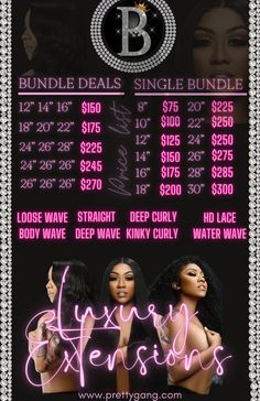 Bundle Price List, Hair Price List, Hair Websites, Price List Design, Salon Price List, Hair Extension Brands, Hair Business Cards, Template Black, Hair Logo