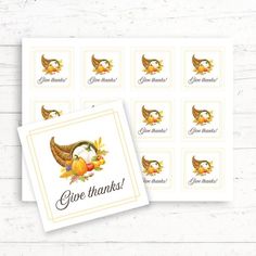 thanksgiving stickers with turkeys and corn on them are shown in front of a white background