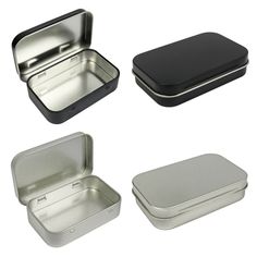 ESSENTIALS AND MORE! Basic Value BUY NOW! GREAT PRICING ALL THE TIME Metal Rectangular Empty Hinged Tins Box Containers 3.75 x 2.45 x 0.8 Inch Silver Looking for basic storage containers to organize and store small items at home, the garage or in the office? These tin boxes have you covered! Small tin containers are hinged and have attached lids.   Great for storing small items like lipstick, lip gloss, lip balm, candy, mints, pills, herbs and more! Take the small tin boxes with you wherever you Girls Camp Crafts, Altoids Tins, Mint Tins, Home Organizer, Small Tins, Stash Box, Stationary School, Tin Containers, School Accessories