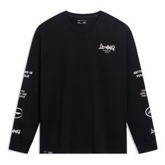 Li-Ning Anything Is Possible Graphic Long Sleeve T-shirt 'Black' AHST557-2 Black Logo Print T-shirt For Fall, Urban Crew Neck Winter Tops, Urban Winter Crew Neck Tops, Urban Style Long Sleeve Letter Print Tops, Urban Style Long Sleeve Tops With Letter Print, Letter Print Crew Neck Top For Streetwear, Urban Black Tops With Text Print, Black Relaxed Fit Screen Print Top, Black Relaxed Fit Top With Screen Print