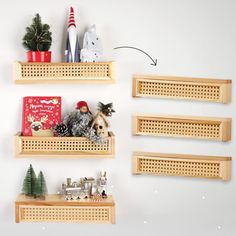 Boho Rattan Wall Shelf Set. This 3-piece set adds a stylish, functional touch to any boho-inspired space. Perfect for organizing books, toys, and other essentials in your home. Bayou Breeze | Bayou Breeze 16 inch Nursery Shelves for Wall, Rattan Decor Boho Shelves, Set of 3 in Brown | 3.4" H X 15.7" W X 4" D | Wayfair | Home Decor Bookshelf For Nursery, Boho Shelves, Rattan Bookshelf, Rattan Wall Shelf, Nursery Book Shelves, Floating Book Shelves, Rattan Shelf, Rattan Wall Decor, Shelf Nursery