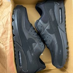 Nike Air Max 90’s Black/Black. Shoes Were Never Worn, But Has A Little Scuff From Sitting In The Box. Nike Air Max 90 Black, Pen Tricks, Nike Air Max 90s, Air Max 90 Black, Air Max 90s, Air Max Shoes, Nike Shoes Air Max, Shoes Nike Air, Nike Air Max 90