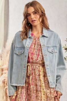 A casual denim jacket with a unique twist to it. There are raw, distressed hemlines throughout the jacket, adding texture to the look. It can be styled closed or opened and is medium weight. Model is 5'10" and wearing her true size Small. Small: Bust 22", Length 25" 80% Cotton, 10% Polyester, 10% Viscose Casual Denim Jacket, Denim Jumpsuit, Cardigan Tops, Bottom Clothes, Casual Denim, Small Bust, Medium Blue, Bottoms Pants, Hair Jewelry