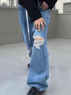 ⚡️Free Shipping 2022 Lace Up Knee Ripped Jeans Blue M under $36.00 in Jeans at AnotherChill.com Online. Style: Casual/Street/Grunge/Hip Pop/Punk/Vintage. Fabric Content: Cotton, Polyester. Fit Type: Regular fit. : These washed distressed jeans are shaped to a straight-leg fit, and feature frayed rip holes to the knees, tie strap detail at the waistband, functional pockets, and a zip button fastening.. ✓2022 SUMMER OUTFITS. Check reviews and buy Lace Up Knee Ripped Jeans today. Street Grunge, Jeans Online Store, Ripped Denim Pants, Ripped Knee Jeans, Digital Closet, Punk Vintage, Skirt And Sneakers, Black Halter Dress, Swimwear Bottoms