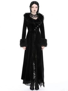 Black Gothic Ladylike Fur Velvet Long Coat for Women - Devilnight.co.uk Long Coat For Women, Coat For Women, Closet Inspiration, Kawaii Clothes, Fur Collars, Long Coat, Shirt Jacket