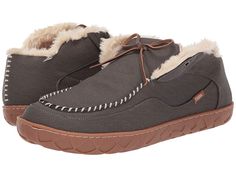 Flojos Tonga Lined Slipper - Shoes : Gray/Gum : Kick up your comfort quotient with the warm vibes of the Flojos Tonga Lined Slipper! Slipper shoes in a chukka-inspired silhouette. Sturdy canvas uppers with moc-toe detail. Faux-fur lining and footbed offers soft comfort. Rubber outsole provides long-lasting wear. Imported. Measurements: Weight: 12 oz Product measurements were taken using size Men's 11, Women's 12, width Medium. Please note that measurements may vary by size. Weight of footwear is Casual Synthetic Slippers For Fall, Winter Leather Slippers With Textured Sole, Casual Slippers With Faux Fur Lining, Fall Synthetic Slip-on Slippers, Comfy Cushioned Slippers For Fall, Casual Slip-on Slippers With Faux Fur Lining, Casual Slippers With Faux Fur Lining For Fall, Leather Slip-on Slippers With Faux Fur Lining, Leather Slippers With Faux Fur Lining