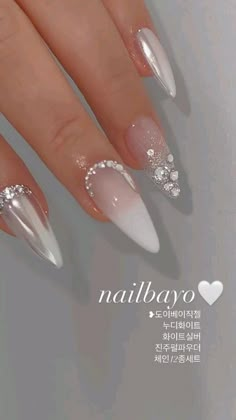 Engagement Nails, Fancy Nails Designs, Nails Design With Rhinestones, Nail Art Wedding, Sparkle Nails, Silver Nails, Bridal Nails