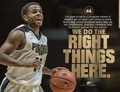 a man holding a basketball in his right hand with the words we do the right things here