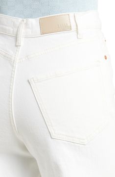 Wide legs and a crisp white rinse create a vintage-inspired look on these stretchy denim jeans topped with a stylish high waist. 30 1/2" inseam; 20" leg opening; 11 1/2" front rise; 16" back rise ( size 29 ) 99% cotton, 1% elastane Machine wash, tumble dry Made in Turkey Classic High Rise Cream Bottoms, White High Waist Jeans For Fall, White Five Pockets Jeans For Fall, White Jeans With Five Pockets For Fall, High Waist White Jeans For Fall, Classic White Bottoms With Five Pockets, Classic White Cropped Jeans, Casual White Tapered Leg Cropped Jeans, White Straight Leg Jeans For Fall