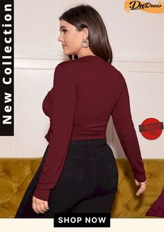 Plus Size Tied Surplice Long Sleeve Blouse Cocktail Dress Formal, Ootd Style, Maxi Dresses Casual, Romantic Style, Dress With Cardigan, Formal Evening Dresses, Swim Dress, Plus Size Blouses, New Tops