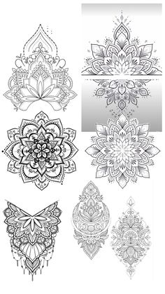 an image of different types of tattoos on the body and chest, including lotuses