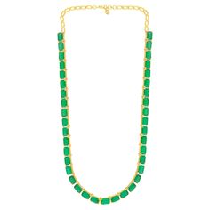 Crafted with meticulous attention to detail, this necklace showcases exquisite craftsmanship and a commitment to excellence. The 14k yellow gold setting provides a warm and luxurious backdrop for the emeralds, enhancing their color and creating a harmonious composition. The choker length adds a modern and trendy touch, gracefully adorning the neckline. Item Code :- SEN-5124 (14k) Gross Weight :- 18.52 gm 14k Yellow Gold Weight :- 13.94 gm Emerald Weight :- 22.90 carat Necklace Length :- 16 Inche Green Diamond Necklace For Formal Occasions, Formal Green Hallmarked Diamond Necklace, Luxury Emerald Gemstone Necklace For Formal Occasions, Elegant Green Emerald Necklace In 22k Gold, Elegant 22k Gold Green Emerald Necklace, Elegant Green Emerald 22k Gold Necklace, Formal Single Strand Emerald Necklace, Formal Gold Chain Necklace With Gemstone, Elegant 22k Gold Emerald Gemstone Necklace