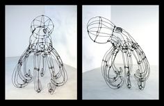 two pictures of an animal made out of wire