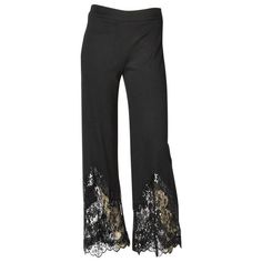 Valentino, flat front, wool jersey, wide pant, with lace, black sequin and beaded detail towards the end lf the leg. Low Cut Pants, Bottom Outfits, Valentino Pants, Concert Outfit Inspo, Soul Contract, Lace Flats, 00s Fashion, Tops And Skirts, Lace Pants