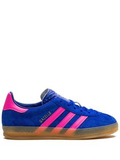 Shop adidas Gazelle Indoor "Blue/Lucid Pink" sneakers Blue And Pink Sambas, Pink And Blue Sambas, Colorful Womens Sneakers, Colorful Sambas, Red And Blue Shoes, Funky Sneakers, Colourful Shoes, Bright Sneakers, Adidas Gazelle Indoor