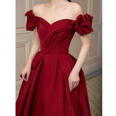 Olivia Mark - Fugitive Princess Bride Wine Red Engagement Gown with Off-shoulder Evening Dress Satin Long Prom Dress, Red Prom Dress Long, Off Shoulder Evening Dress, A Line Prom Dress, A Line Evening Dress, Burgundy Bridesmaid, Simple Prom Dress, Viva Magenta, Burgundy Bridesmaid Dresses