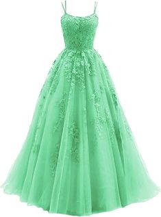 Damenspitzen Applikationen Abschlussballkleider Langes Spaghetti -Gurtballkleider Tüll formelle Kleidung für Party Prom Dresses With Sheer Bodice And Spaghetti Straps, Green Organza Dress With Sweetheart Neckline, Green Ball Gown With Sweetheart Neckline For Prom, Green Sweetheart Neckline Dress For Debutante Ball, Green A-line Tulle Dress, Green Sweetheart Neckline Ball Gown For Banquet, Green Ball Gown With Sweetheart Neckline For Banquet, Green Tulle Ball Gown For Banquets, Green Tulle Ball Gown For Banquet