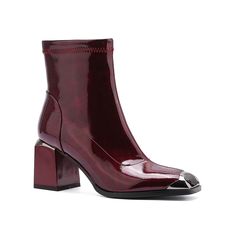 Ninety Union-Fortune Bootie Get that sheen popping wherever you go with the Ninety Union Fortune bootie. Its glossy patented upper with a gleaming square toe looks stunning. The lightly cushioned synthetic footbed offers cozy comfort while the metal block heel completes the sophisticated look. Click here for Boot Measuring Guide. Burgundy Outfit Ideas, Maroon Boots, Fashion Expression, Tana Mongeau, Silver Pants, Fashion 2025, Burgundy Outfit, Burgundy Boots, Pretty Shoes Sneakers