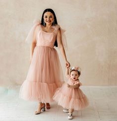 "The price is for two dresses, you just need to choose your sizes Amazing mommy and me dresses in beautiful dusty pink. This matching outfit looks so tender. The dresses are made of soft tulle. Both are fully lined. Mommy dress has a corset which is made according to individual measurements. ------------------------ Size Chart for DAUGHTER size 6-12m - chest 19.5, length 18\" size 1T - chest: 20\" , length 19.5 size 2T - chest: 20.5\" , length 21\" size 3T - chest: 21.5\", length 23\" size 4T - Mommy And Me Birthday Outfit, Matching Dresses For Mother And Daughter, Pink Family Photo Outfits, Blush Tulle Dress, Mommy Daughter Dresses, Mommy Dress, Mother Daughter Photoshoot, Mother Daughter Dresses Matching, Mother Daughter Outfits