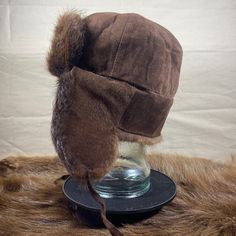 Made With Genuine Beaver Fur, Short Haired And Course Material. Made In Usa Manufactured By Kastoria Furs Brown Short Brim Hat For Cold Weather, Fitted Winter Outdoor Hat, Brown Windproof Beanie Hat, Brown Hats With Ear Flaps For Cold Weather, Classic Brown Hat For Cold Weather, Brown Ear Flaps Hat For Cold Weather, Winter Windproof Hat With Short Brim, Fitted Brown Hats For Cold Weather, Fitted Brown Hat For Cold Weather