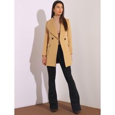 This simple and stylish coat is complete with the design of a shawl collar lapel and a waist belt. It is a must-have outwear for winter. The waist belt helps to tighten the waist and to accentuate your graceful figure. Two pockets offer a place for little personal belongings like cards or keys, and lend a warm place for chilly hands on cold winter days. Paired perfectly with a mock neck bottoming shirt. It is a good choice for office ladies to wear for work on winter days. Chic Double-breasted Outerwear With Lapel Collar, Chic Belted Pea Coat With Lapel Collar, Chic Pea Coat With Double-breasted Fastening And Lapel Collar, Winter Beige Blazer With Double Button Closure, Beige Winter Blazer With Double Button Closure, Elegant Single Breasted Outerwear With Shawl Collar, Elegant Single Breasted Shawl Collar Outerwear, Elegant Single-breasted Outerwear With Shawl Collar, Winter Outerwear With Shawl Collar And Single Breasted