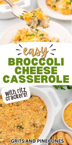 broccoli cheese casserole with text overlay