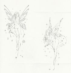 two drawings of the same fairy on paper