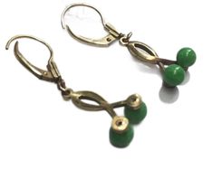 Vintage designer earrings green bead Germany signed K & L gold  ITEM DESCRIPTION: Offering these tiny cute German Signed Earrings. circa estimated 1940s-50s I'm not sure if the tiny green swirl beads are stone, glass or plastic. These earrings are engraved/marked "K & L Germany". MEASUREMENTS: These stylish earrings for pierced ears measure approximately 1 3/8 inch long (drop length) and approximately 1/4 inches at their widest. CONDITION: This gorgeous earring set is in good vintage condition. Green Clip-on Metal Jewelry, Green Metal Earrings For Formal Occasions, Green Metal Clip-on Earrings For Gift, Elegant Green Nickel-free Clip-on Earrings, Retro Green Earrings For Party, Green Metal Clip-on Jewelry, Retro Green Drop Earrings, Green Clip-on Metal Earrings, Green Formal Earrings With Ear Wire