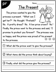 the prince and princess worksheet for kids to learn how to read their own words