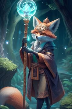 a fox holding a crystal ball in its hand