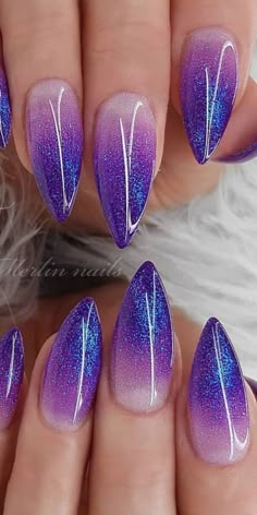 # Purple Nails Purple Ombre Nails, Unghie Sfumate, Ombre Purple, Glittery Nails, Nails Ombre, Purple Nail, Tip Nails, Nails And Makeup