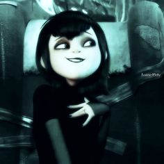 an animated image of a woman with black hair and dark eyes, holding her arms out to the side