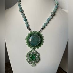 Women Necklace Made With Amazanite Beads And Seed Beads Embroidered Cabochon And Crystal. Luxury Finding. Women Necklace, Hand Crafted Jewelry, Jewelry Women, Crafted Jewelry, Handcrafted Jewelry, Womens Jewelry Necklace, Jewelry Crafts, Seed Beads, Womens Necklaces