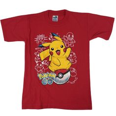 a red shirt with a pikachu on it