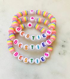 Bestie Bracelets Best Friend Bestie Custom Bestie - Etsy Bestie Bracelets, Neutral Bracelets, Bracelet Bff, Bff Bracelet, Letter Bead Bracelets, Mother Daughter Bracelets, Preppy Bracelets, Bff Bracelets, Best Friend Bracelets