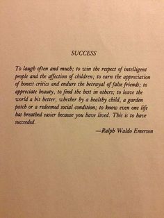 an open book with writing on it and a quote from ralph waffle emerson about success