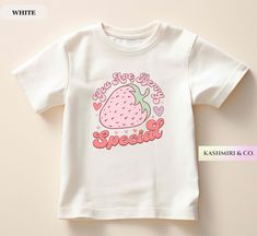 Toddlers will look adorable in this "YOU ARE BERRY SPECIAL" youth short sleeve tee. This lightweight side-seamed shirt maximizes comfort all day long.  Strawberry Toddler Tee, Berry Special Baby Shirt, Valentines Day Shirt, Retro T-Shirt, Natural Summer Hearts Love TShirt, Birthday Gift 🌟100% Airlume combed and ringspun cotton (fiber content may vary for different colors) 🌟Light fabric (3.9 oz/yd² (132 g/m 🌟Retail fit RETURNS: All products are made-to-order and because of the nature of these Sweet Graphic Print Birthday T-shirt, Sweet White T-shirt With Funny Print, Sweet White Tops With Cartoon Print, Sweet Cartoon Print Short Sleeve Tops, Cute Short Sleeve T-shirt With Heart Graphic, Cute T-shirt With Heart Graphic, Sweet Letter Print T-shirt For Birthday, White Sweet T-shirt With Funny Print, Sweet White T-shirt With Graphic Print