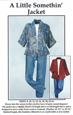 an advertisement for a women's jacket and jeans from the sewing book, a little something