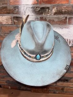 MY BABY BLUE Custom Burned Hat. - Etsy Blue Cap For Rodeo, Turquoise Short Brim Hat, Country Style Blue Wide Brim Fedora, Blue Country Hat With Curved Brim, Western Blue Fedora Hat, Blue Western Fedora Hat, Blue Country Style Hat With Curved Brim, Western Style Blue Fedora Hat, Blue Country Fedora Hat